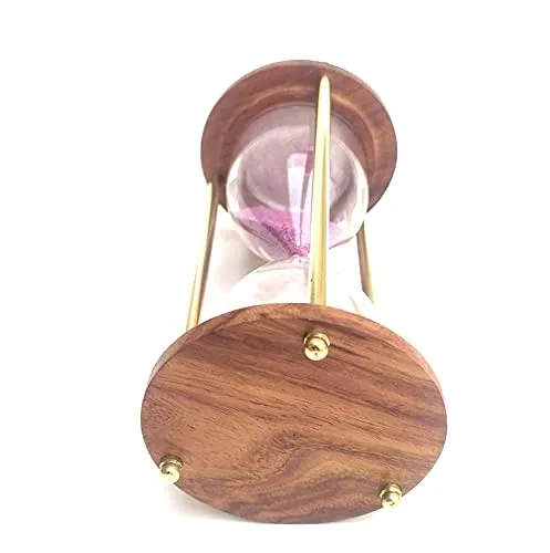 1 Minute Pink Sand Timer 4 inches Brass and Wood Sand Timer Hour Glass Sand Glass Clock Ideal for Exercise Tea Making.