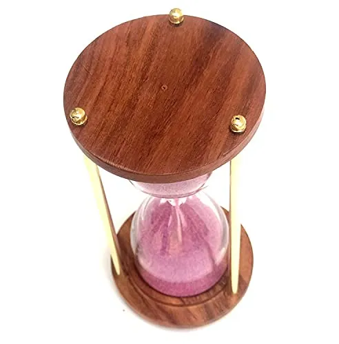 1 Minute Pink Sand Timer 4 inches Brass and Wood Sand Timer Hour Glass Sand Glass Clock Ideal for Exercise Tea Making.