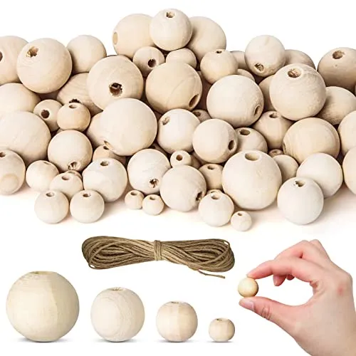 100Pcs Small Original Wood Beads for Crafts 18mm, 14mm, 10mm, 6mm Wood Beads for Crafts with Holes Round Ball Shape Wooden Beads Unfinished Beads