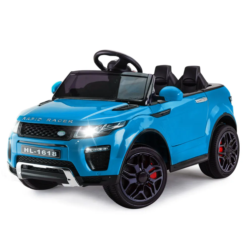 12V Blue Ride-On Car w/ Remote, Engine Sounds, USB - ROVO KIDS