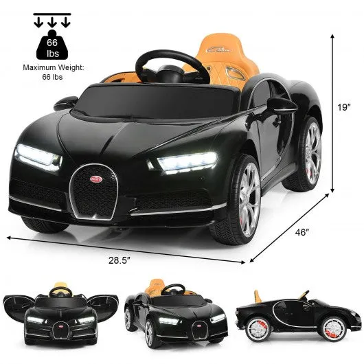 12V Licensed Bugatti Chiron Kids Ride on Car with Storage Box and MP3-Black