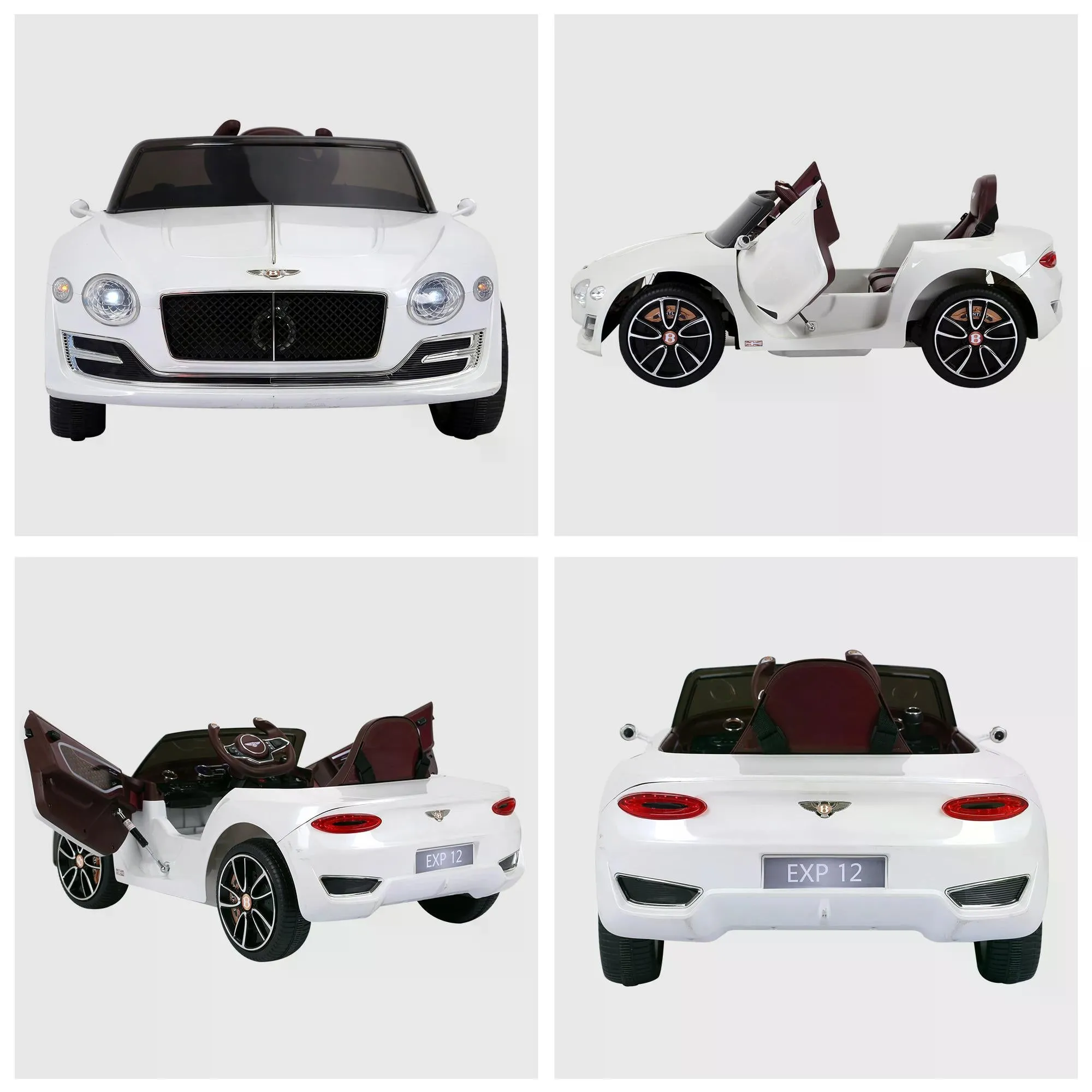 12V Ride on Car with LED Lights, Kids Electric Car Ride on Toys Bentley Licensed MP3 Player, White