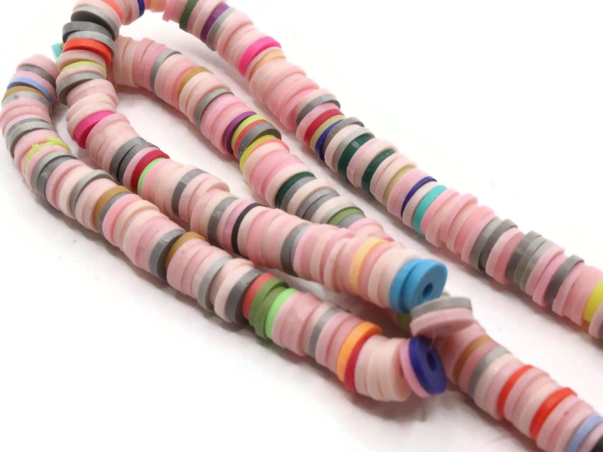 16 Inch Strand of Mixed Color Polymer Clay Heishe Disc Beads to String