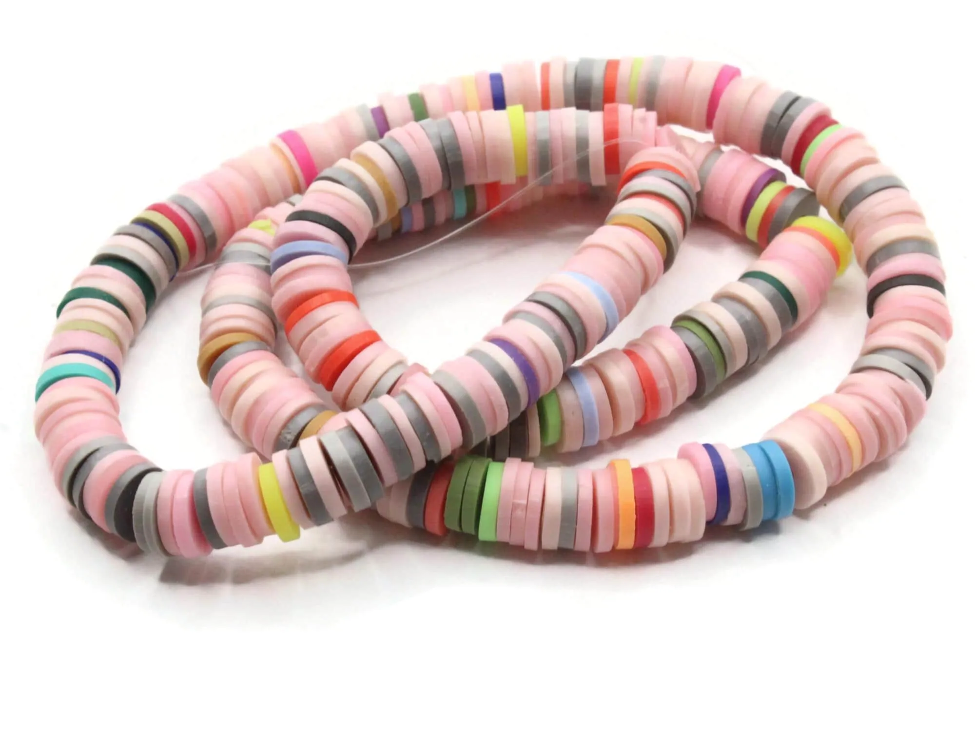 16 Inch Strand of Mixed Color Polymer Clay Heishe Disc Beads to String