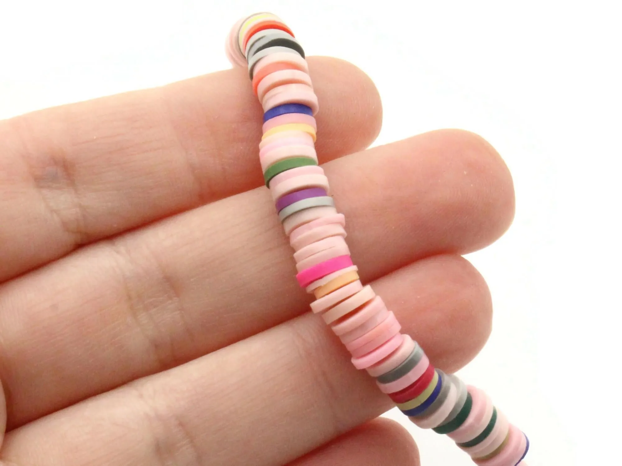 16 Inch Strand of Mixed Color Polymer Clay Heishe Disc Beads to String