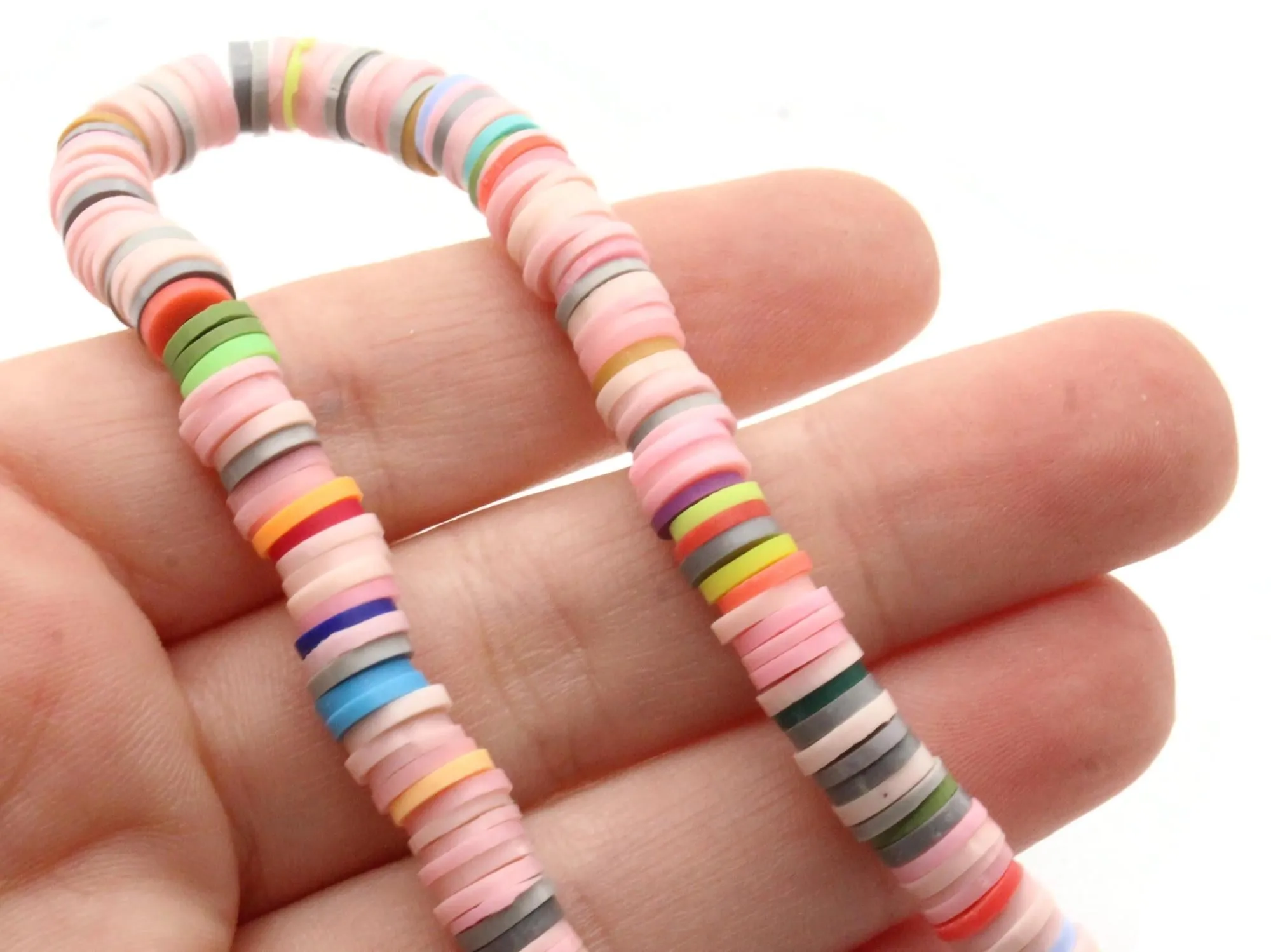 16 Inch Strand of Mixed Color Polymer Clay Heishe Disc Beads to String