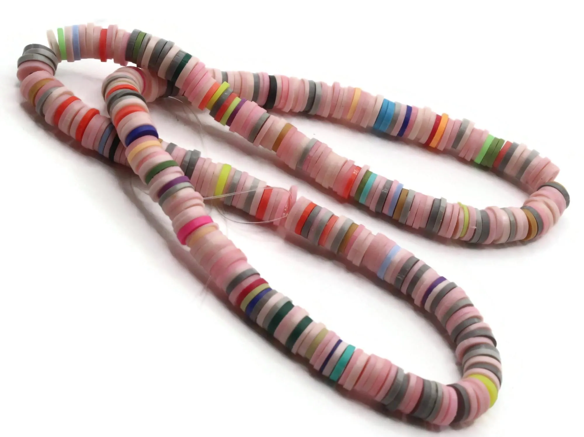 16 Inch Strand of Mixed Color Polymer Clay Heishe Disc Beads to String