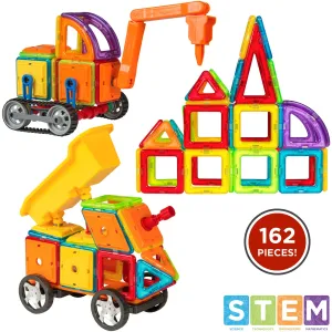 162-Piece Magnetic Building Block Tile Toy Set w/ Excavator Dump Truck