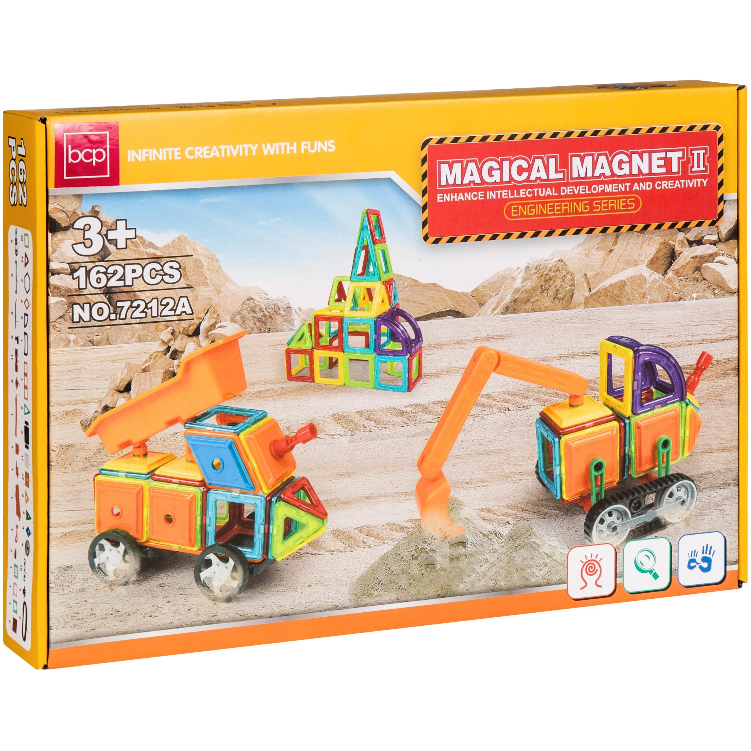 162-Piece Magnetic Building Block Tile Toy Set w/ Excavator Dump Truck