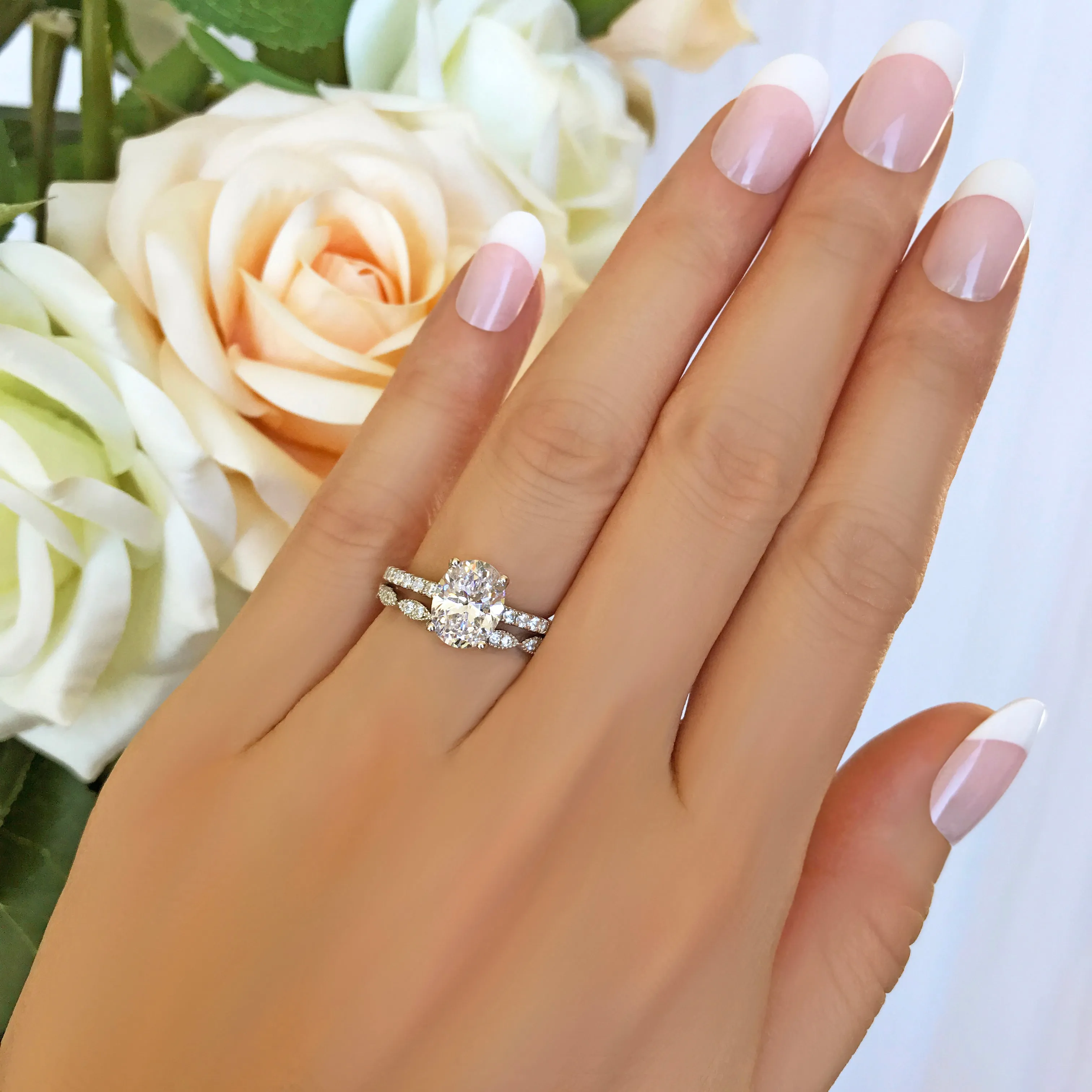 2.25 ctw Art Deco Oval Accented Solitaire Set