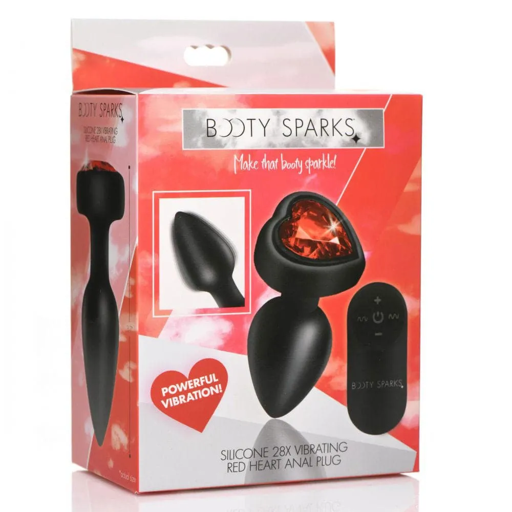 28x Silicone Vibrating Red Heart Anal Plug With  Remote - Small