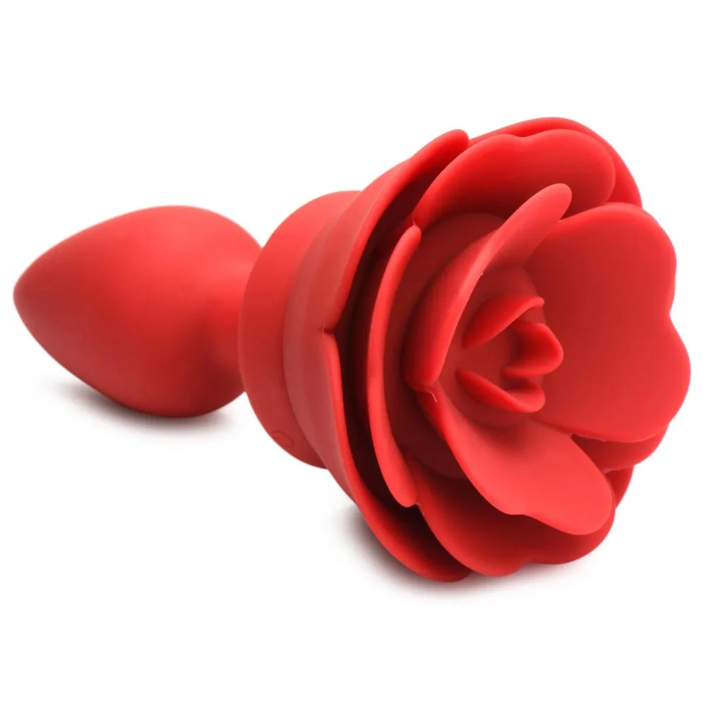 28X Silicone Vibrating Rose Anal Plug w- Remote - Small