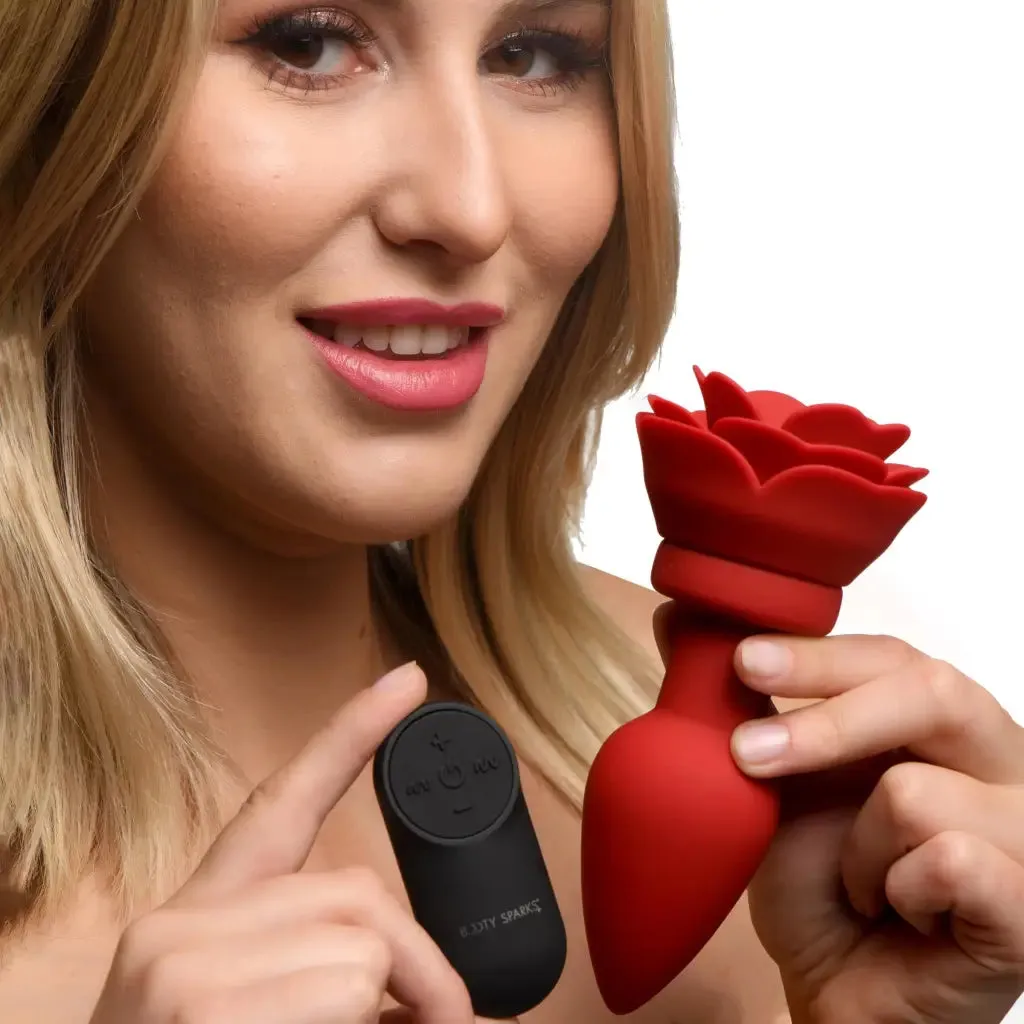 28x Silicone Vibrating Rose Anal Plug With Remote