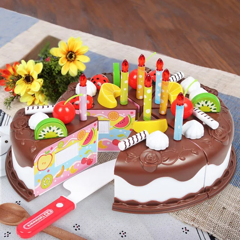 37Pcs DIY Chocolates Cake Pretend Play Kitchen Toys Fruit Birthday Cake Cutting Toys Kitchen Food Toys For Girls