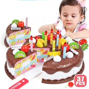 37Pcs DIY Chocolates Cake Pretend Play Kitchen Toys Fruit Birthday Cake Cutting Toys Kitchen Food Toys For Girls