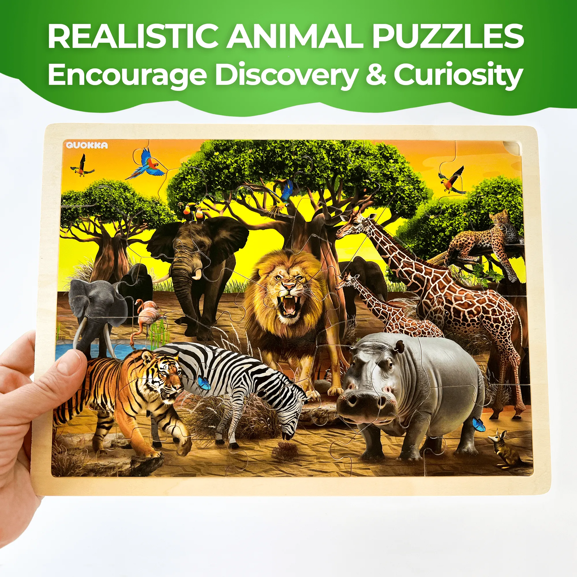 4 Set 48 Pcs Wooden Puzzles for Kids | Africa, Ocean & Wild Animals