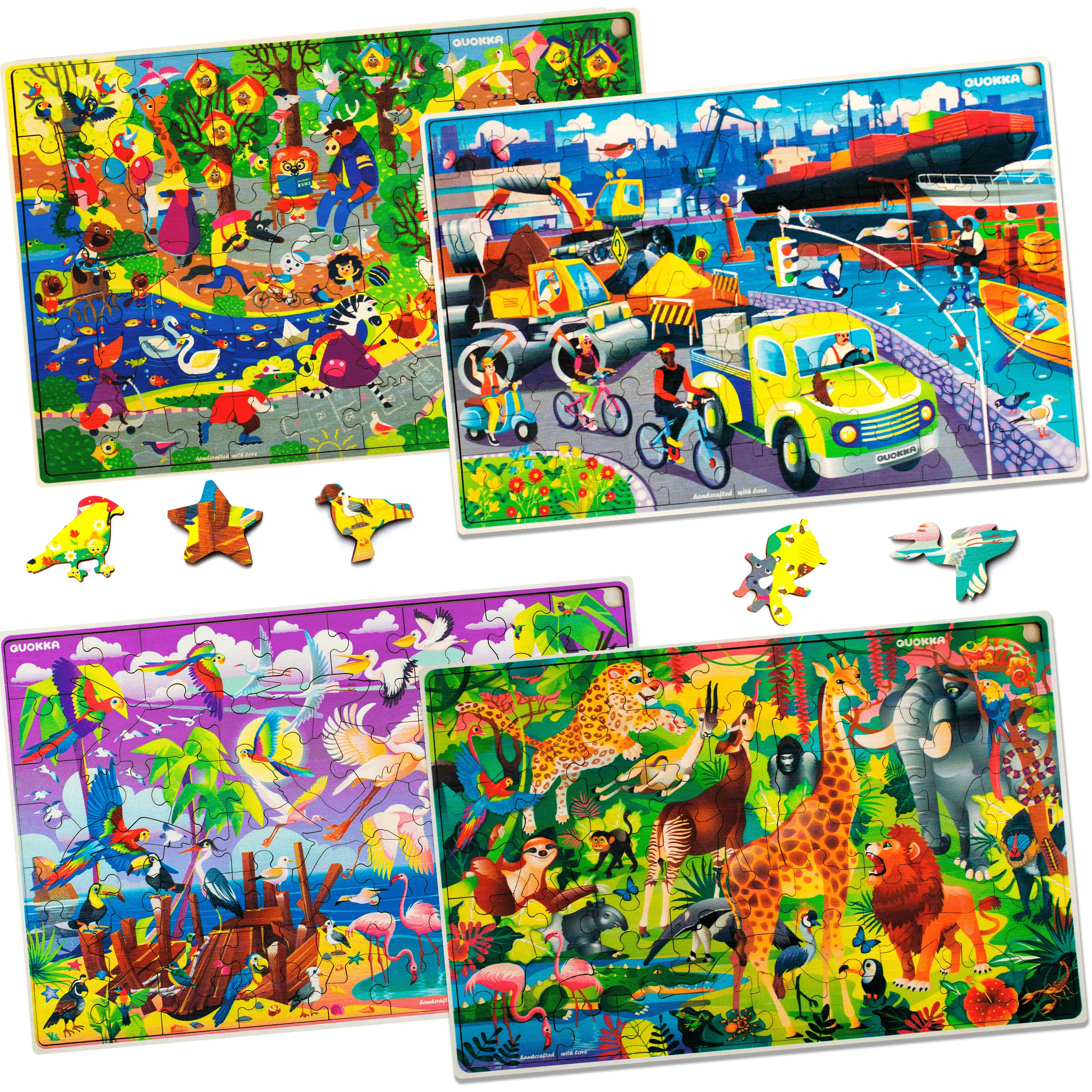 60 Piece Set of 4 Jigsaw Puzzles | Birds & Wild Animas