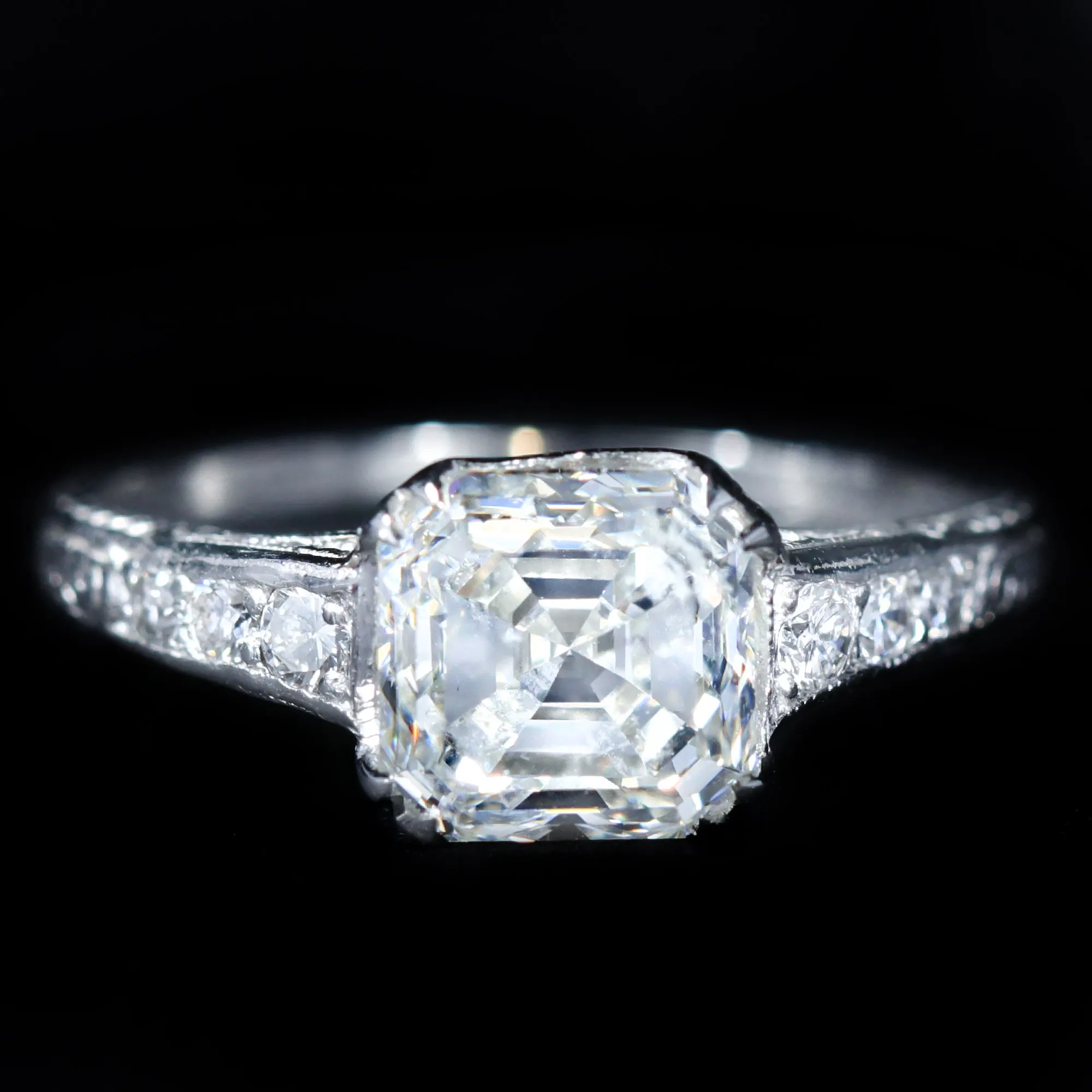 Art Deco 1.90 Carat Asscher Cut Diamond Engagement Ring