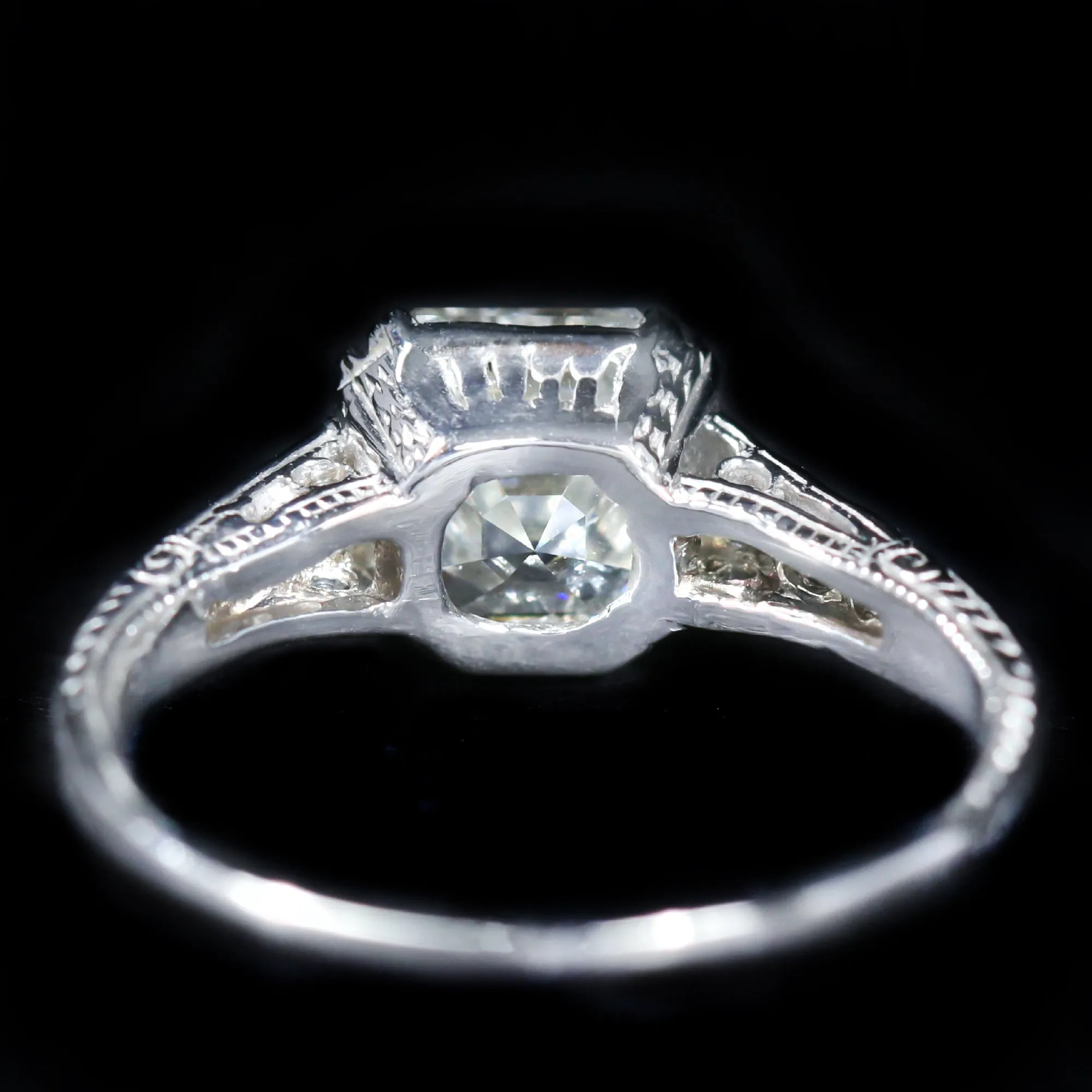 Art Deco 1.90 Carat Asscher Cut Diamond Engagement Ring