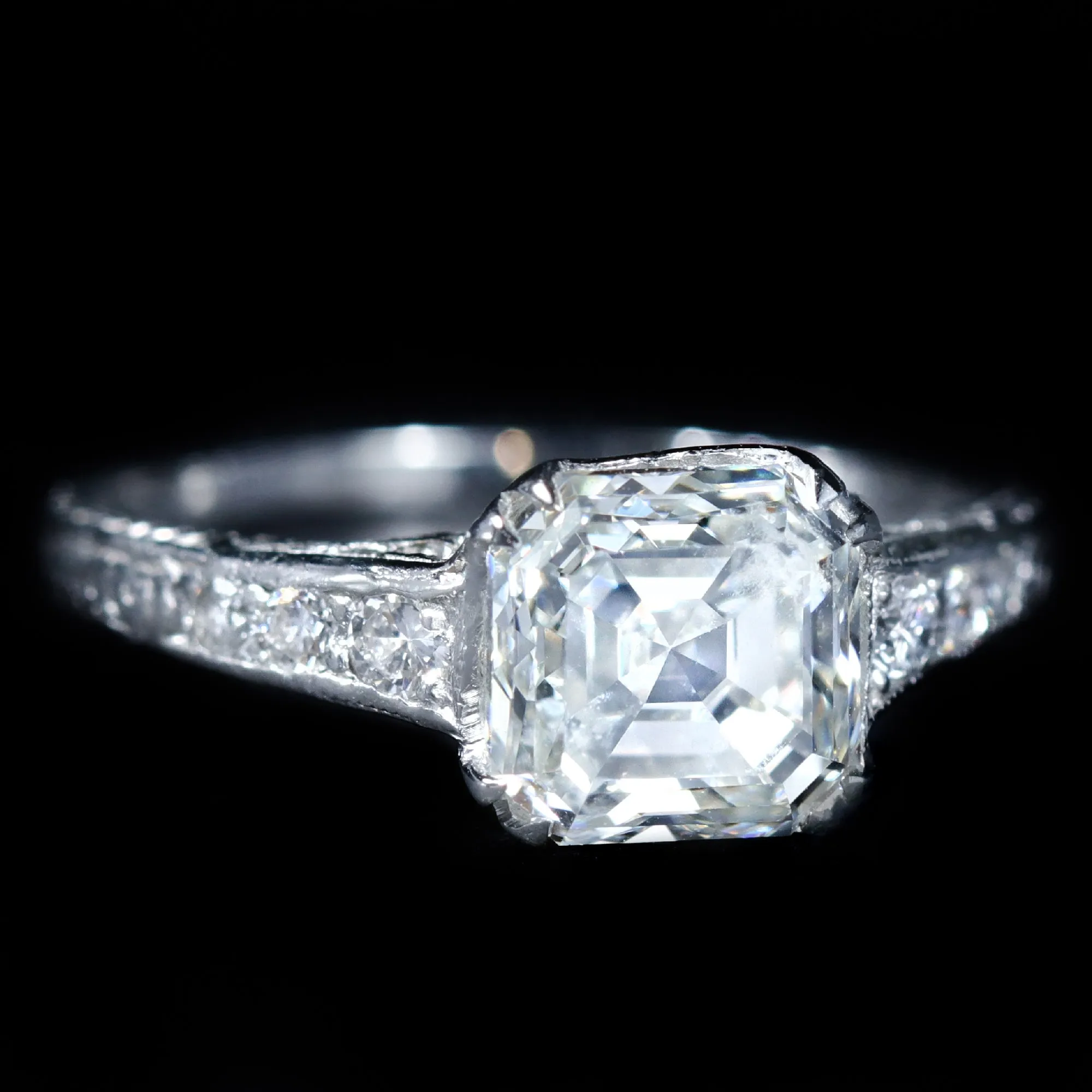 Art Deco 1.90 Carat Asscher Cut Diamond Engagement Ring