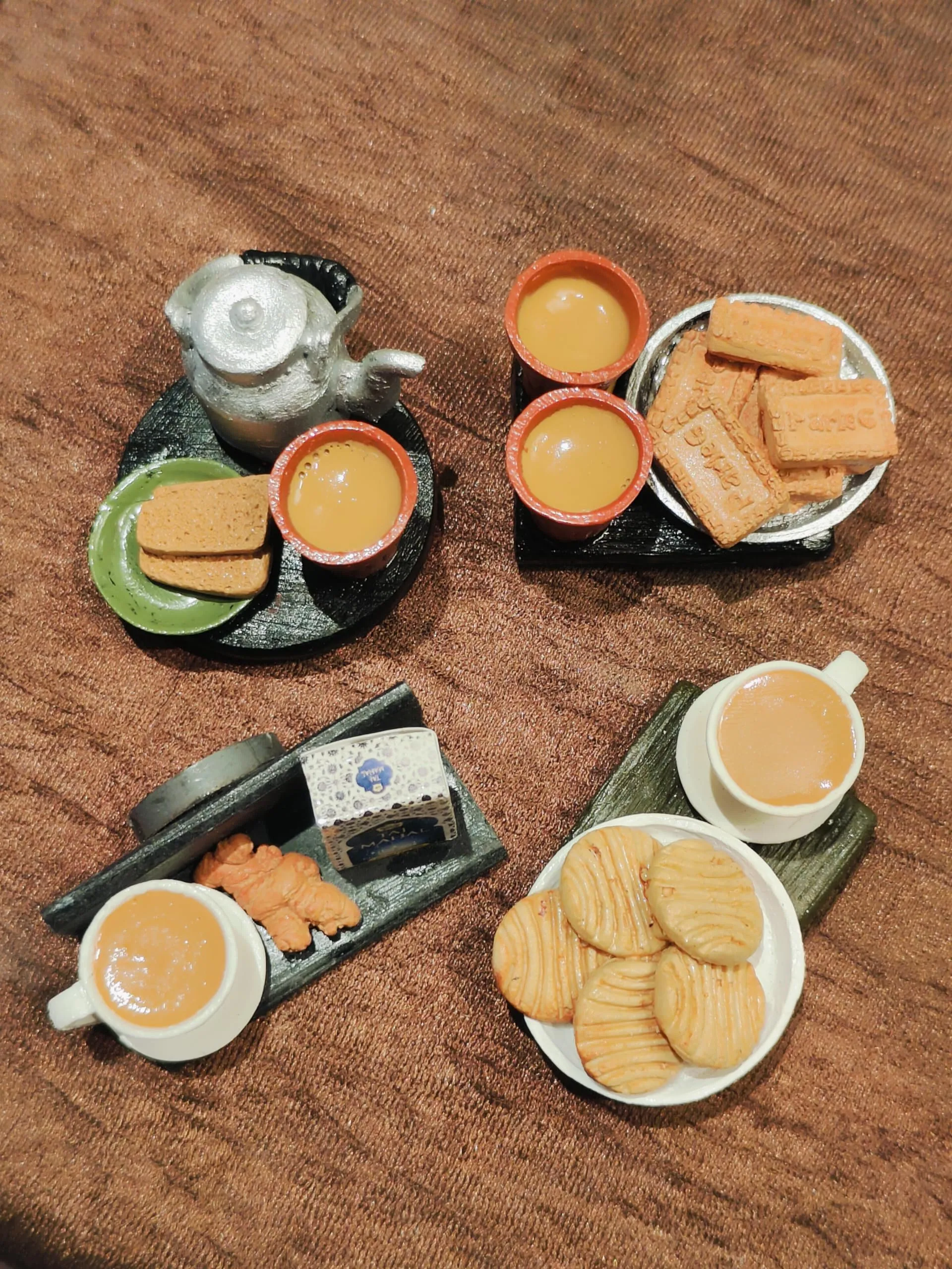 Bumbleberry Special Chai Combo Miniature 3D Food Fridge Magnet | Set of 4 | Kitchen Decor | Handmade in India | 3D Fridge Magnets | Best for Gifting