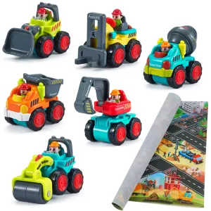 Construction Toy Trucks, Baby Mini Push Go Cars W/ Playmat