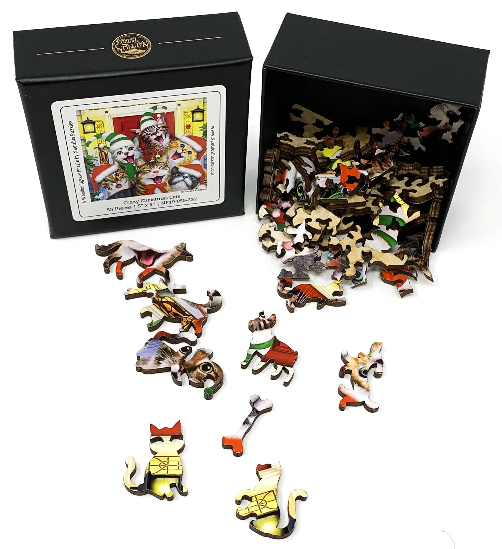 Crazy Christmas Cats (55 Piece Mini Christmas Wooden Jigsaw Puzzle)