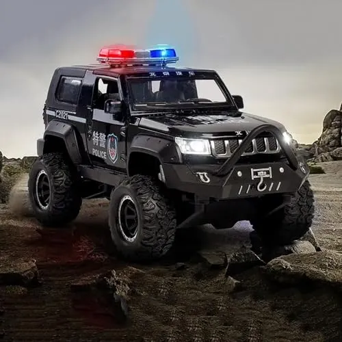 DEUSON ECOM Alloy 1:32 Jeep Police Car Diecast Metal Car Pullback Metal Die Cast Car Pull Back Toy car with Openable Doors & Light, Music Boys Gifts Toys for Kids