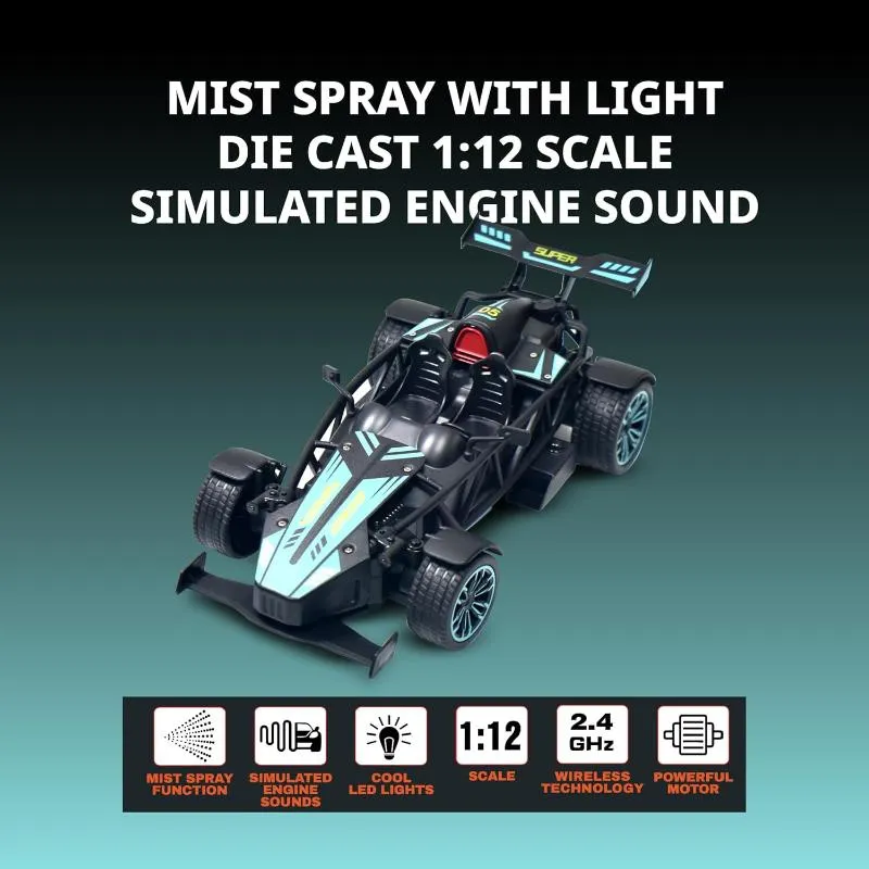 Diecast Spray Remote Control F1-BU Car with LED Light & Sound | 1:12 Scale Model