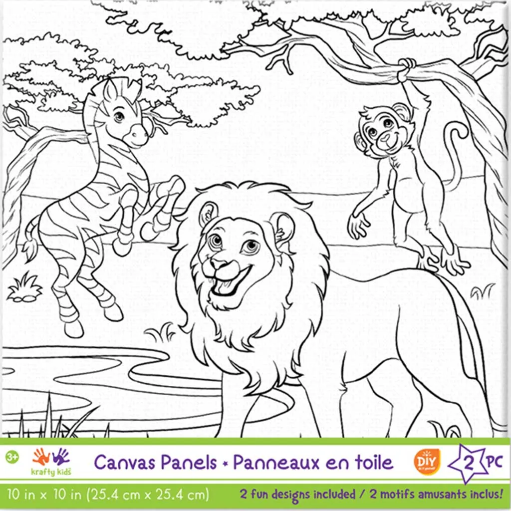 DIY Canvas Panels 2pc Assorted Designs 10in x 10in Zoo Pals