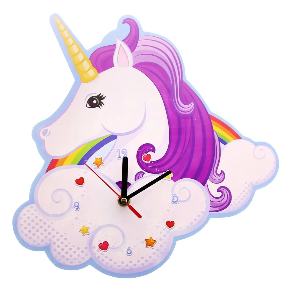 Fantasy Horse Clock Magical Unicorn Wall Clock Nursery Kids Bedroom Decorative Clock Rainbow Unicorn Party Favor Wall Art Decor