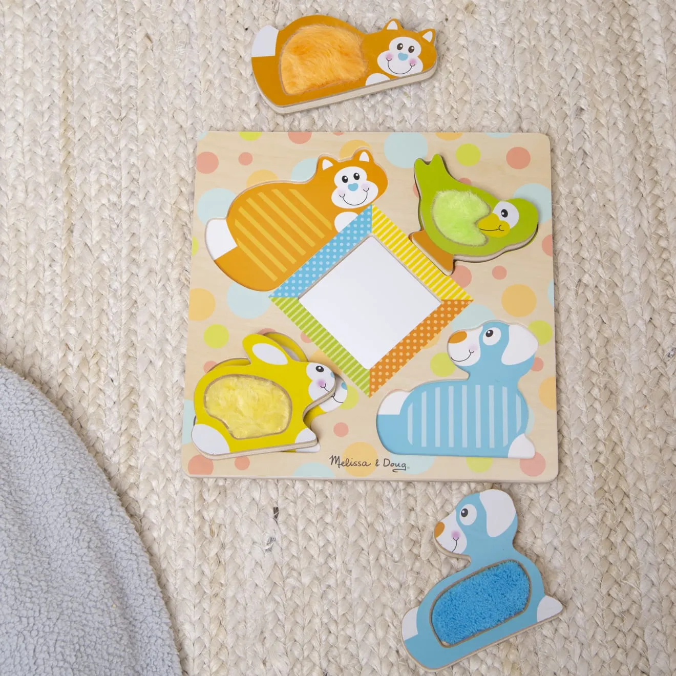 First Play Wooden Touch and Feel Puzzle Peek-a-Boo Pets With Mirror