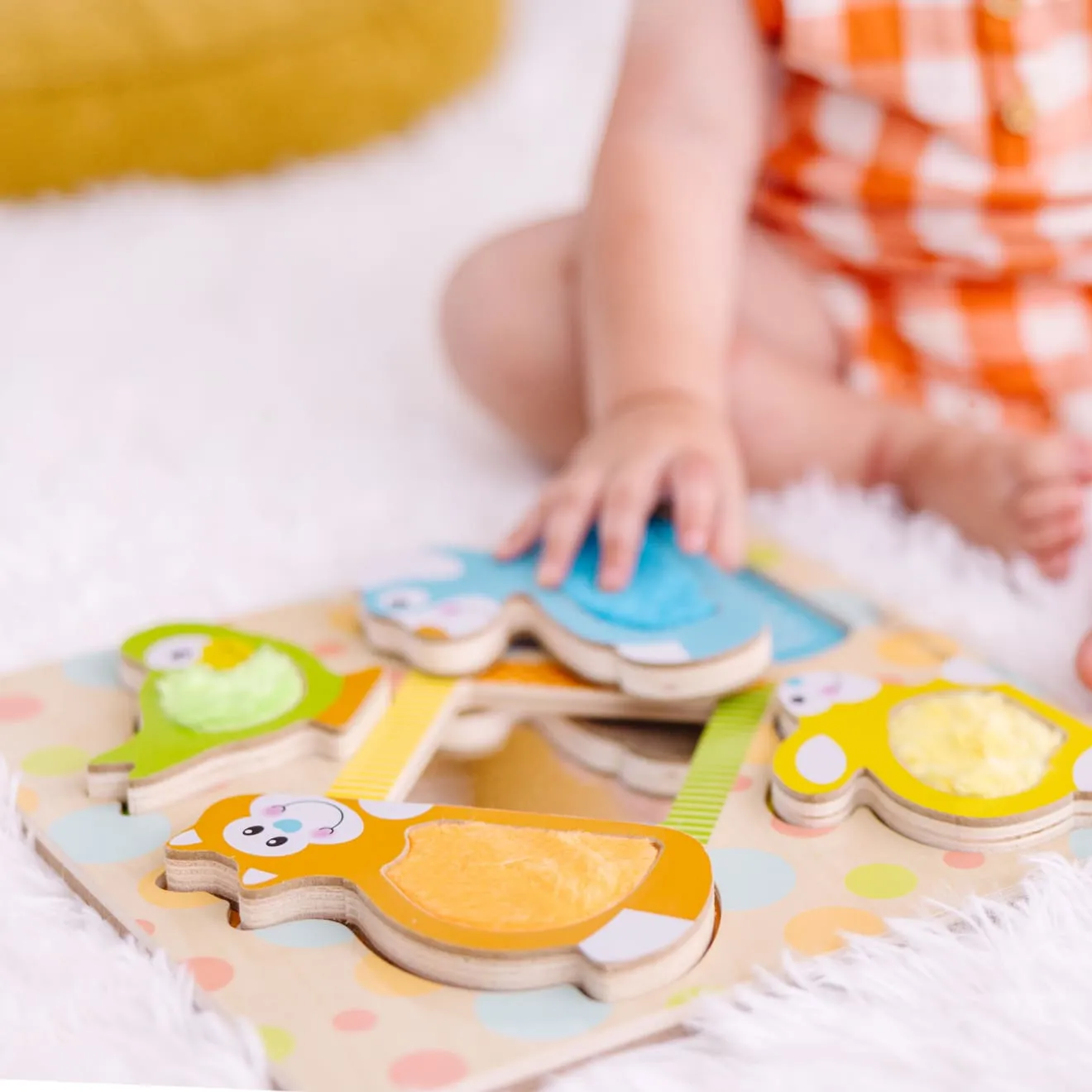 First Play Wooden Touch and Feel Puzzle Peek-a-Boo Pets With Mirror