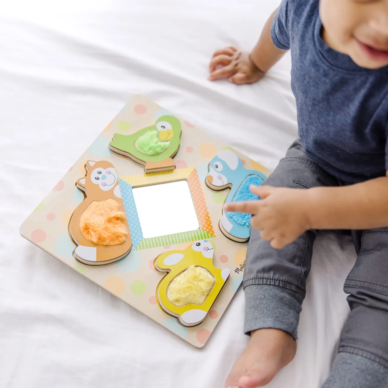 First Play Wooden Touch and Feel Puzzle Peek-a-Boo Pets With Mirror