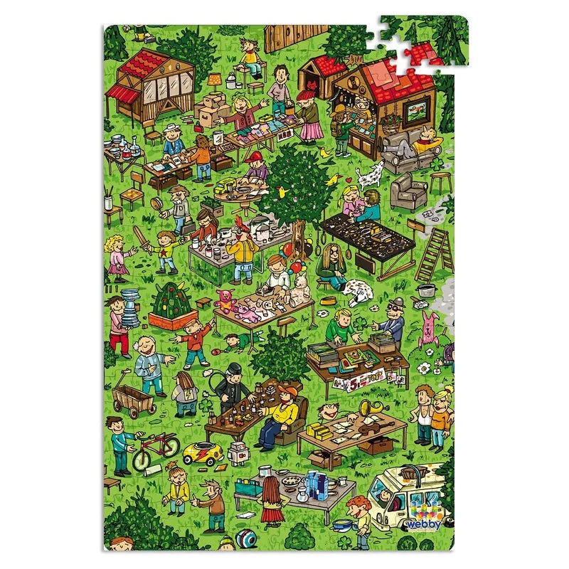 Flea Market Illustration Wooden Jigsaw Puzzle, 252 Pieces