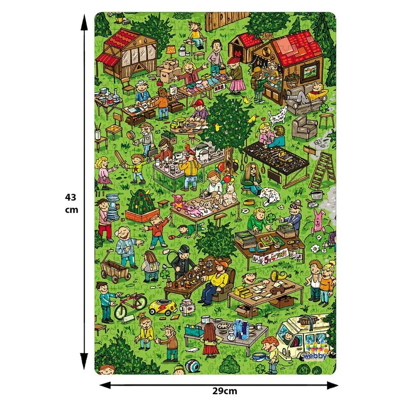 Flea Market Illustration Wooden Jigsaw Puzzle, 252 Pieces