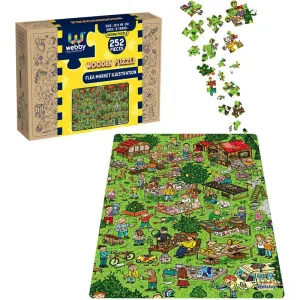 Flea Market Illustration Wooden Jigsaw Puzzle, 252 Pieces