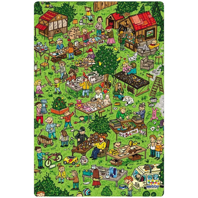 Flea Market Illustration Wooden Jigsaw Puzzle, 252 Pieces