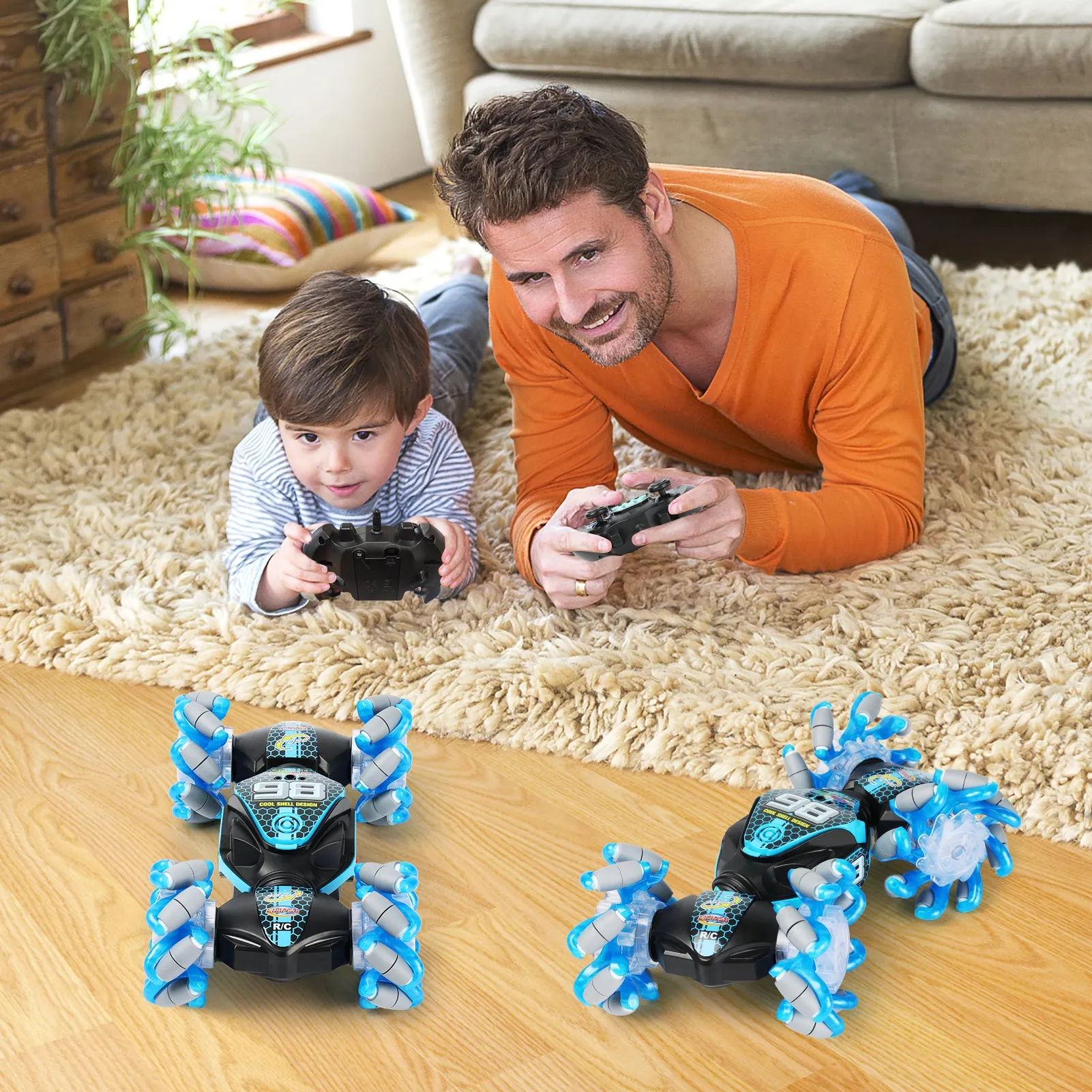 Gesture Sensing RC Stunt Car - 2.4 Ghz 4WD Off-Road Omnidirectional Smart Expandable Wheels Remote Control Car Toys Best Birthday Cool Toy Gifts for Boys Kids Adults