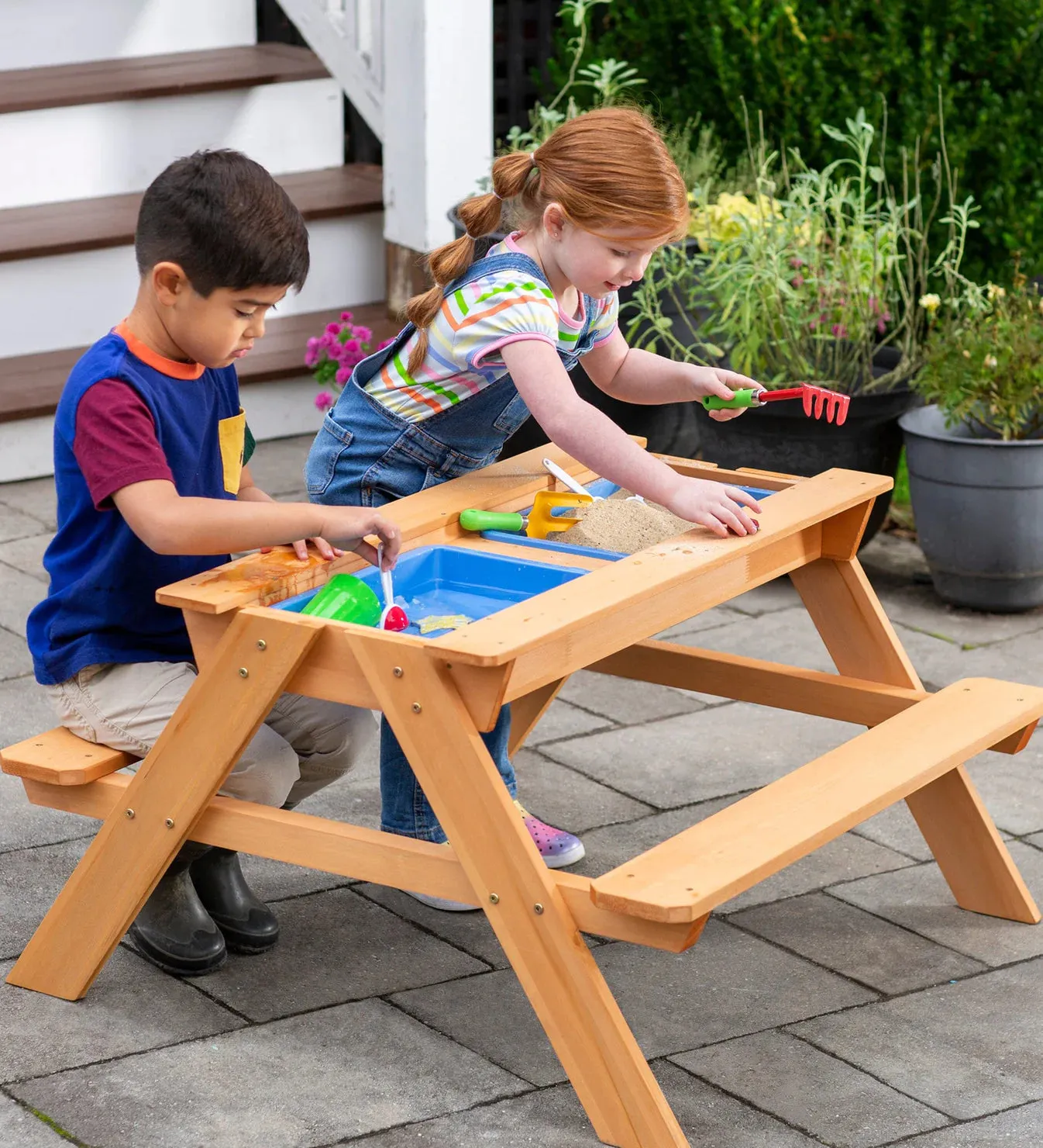 HearthSong Wooden 2-in-1 Picnic Table Sensory Play Station