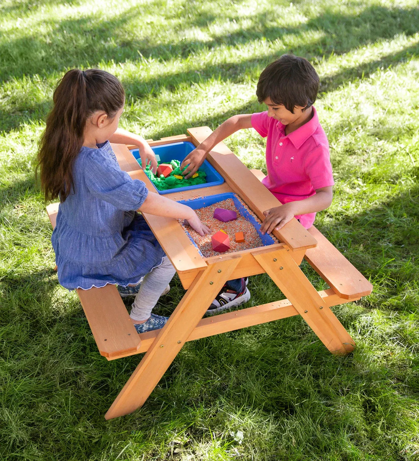 HearthSong Wooden 2-in-1 Picnic Table Sensory Play Station