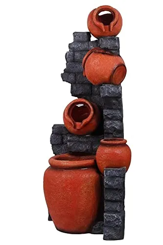 Holiness Craft Water Fountain 4 Step Brick Pot Fiber Water Fountain for Living Room Home Decor Garden Patio Deck Porch - Yard Art Decoration Gift Gifting with LED Lights Water Pump