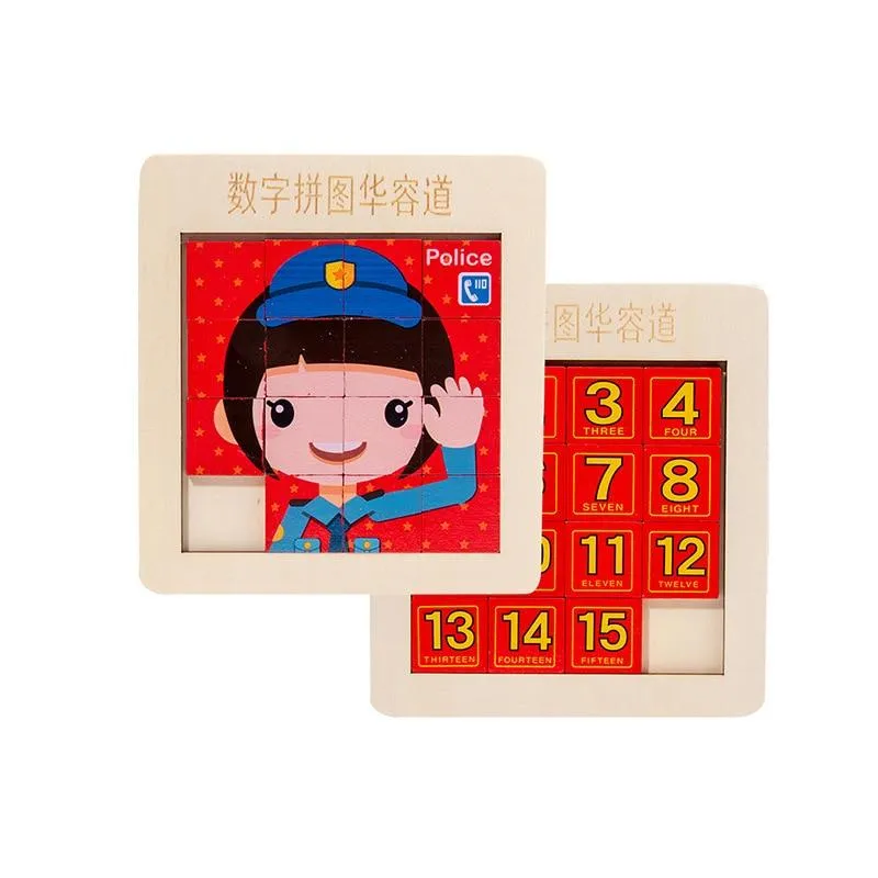 Huarong Road Klotski Puzzle Wooden 3D Puzzle Double-sided Digital Educational Early Learning Toys Children Brain Toys Develop