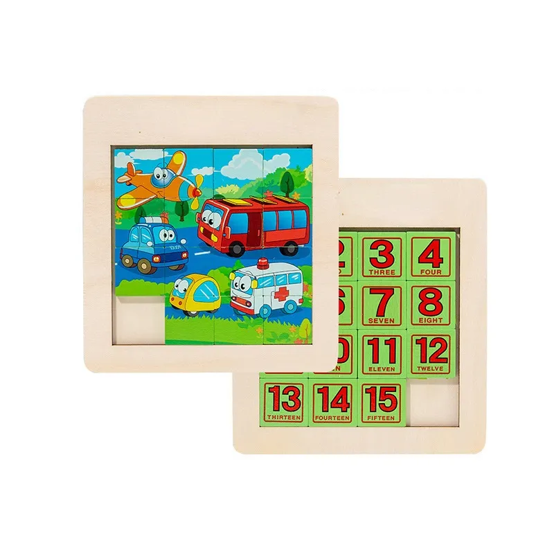 Huarong Road Klotski Puzzle Wooden 3D Puzzle Double-sided Digital Educational Early Learning Toys Children Brain Toys Develop