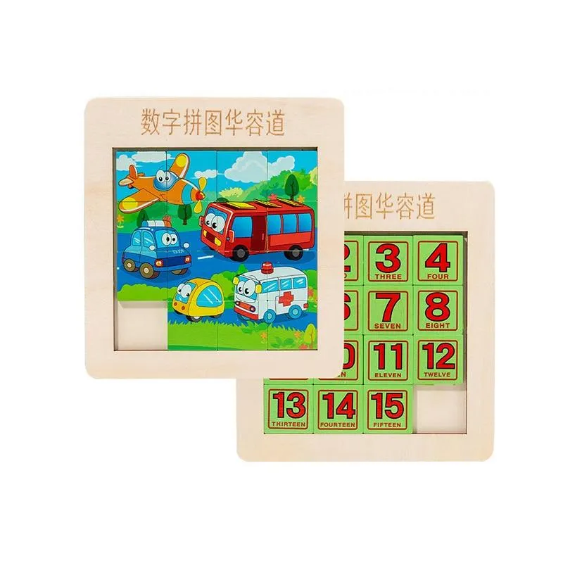 Huarong Road Klotski Puzzle Wooden 3D Puzzle Double-sided Digital Educational Early Learning Toys Children Brain Toys Develop