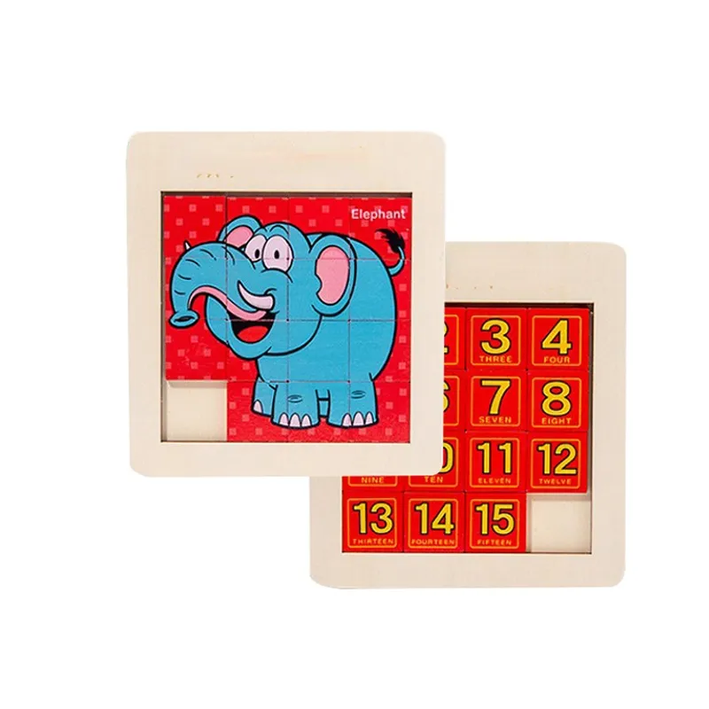 Huarong Road Klotski Puzzle Wooden 3D Puzzle Double-sided Digital Educational Early Learning Toys Children Brain Toys Develop