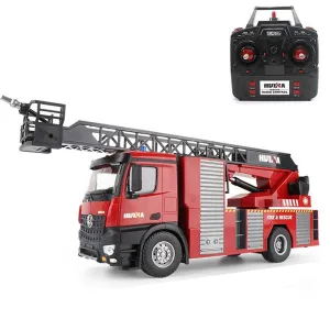 Huina 1:14 RC Fire Truck Extensible Ladder Toy Car Water Gun Construction Light Sound Gift