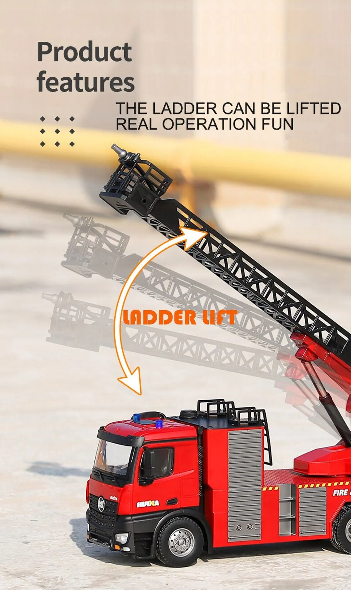 Huina 1:14 RC Fire Truck Extensible Ladder Toy Car Water Gun Construction Light Sound Gift