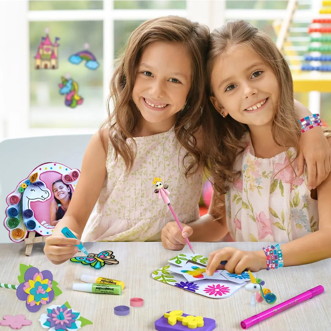 Imagimake Fabulous Craft Kit-Arts & Crafts Kids Ages 6-8-Suncatcher Kits Kids-Glass Painting,Paper Quilling Kit,Stamp Kids- Princess,Unicorn Toys- Gifts 5,6,7,8,9 Year Old Girls - Multicolor