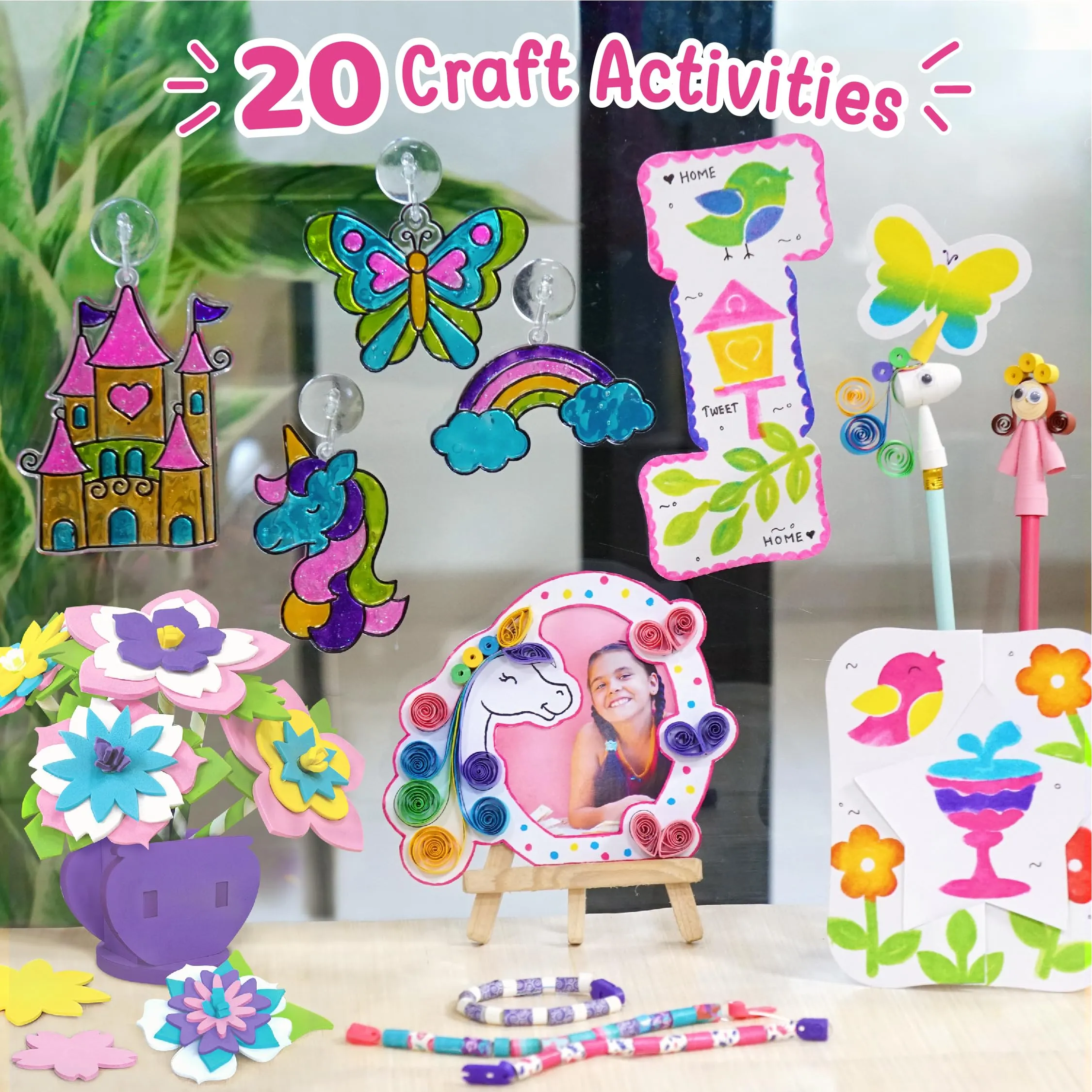 Imagimake Fabulous Craft Kit-Arts & Crafts Kids Ages 6-8-Suncatcher Kits Kids-Glass Painting,Paper Quilling Kit,Stamp Kids- Princess,Unicorn Toys- Gifts 5,6,7,8,9 Year Old Girls - Multicolor